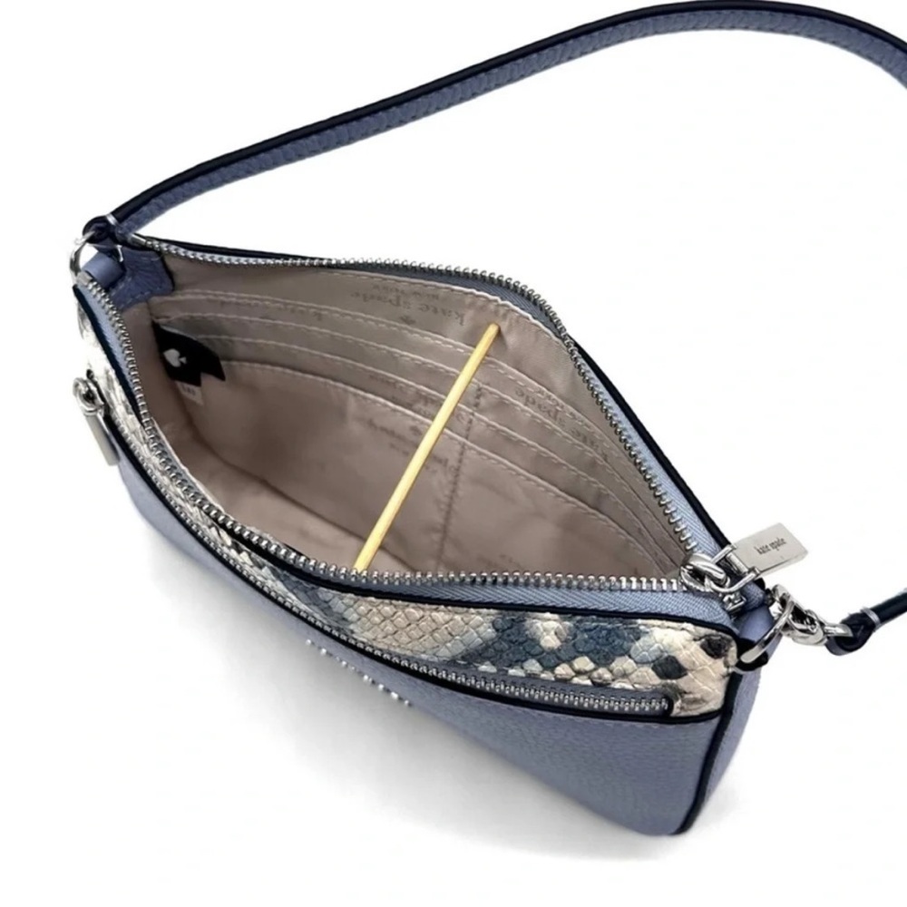 Kate Spade Leila Convertible Leather Mini Pachette Bag Snakeskin Blue - Picture 7 of 9